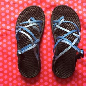 Chacos sandals. Straps are blue & light blue.